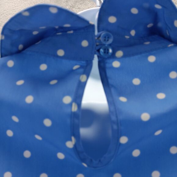 Forever 21 Womens Size M Blue Polka Dot Short Sleeve Peter Pan Collar Blouse Top - Picture 9 of 10